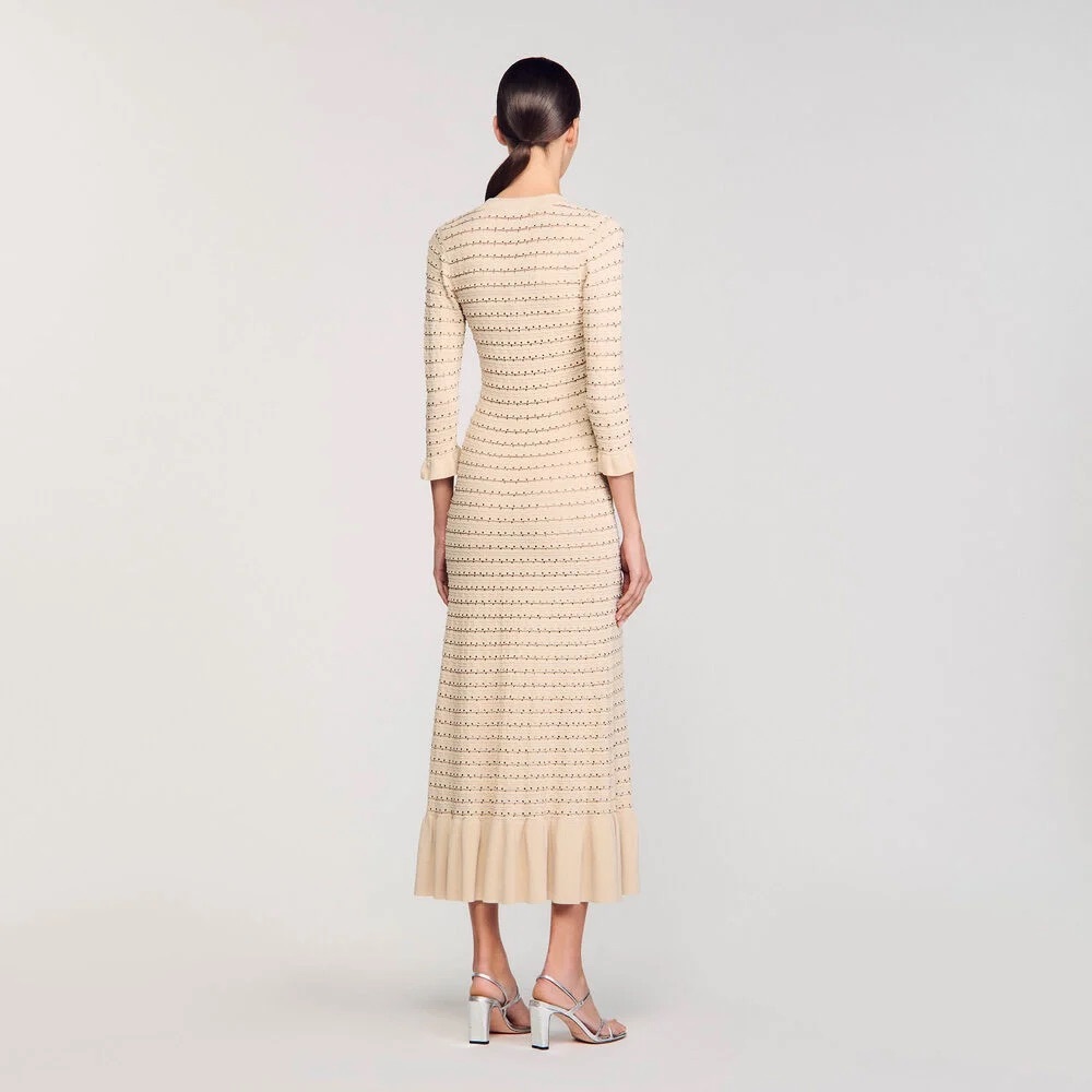 Charmante Tan and White Ruffled Tiered Sheath Dress - Picture 3 of 6